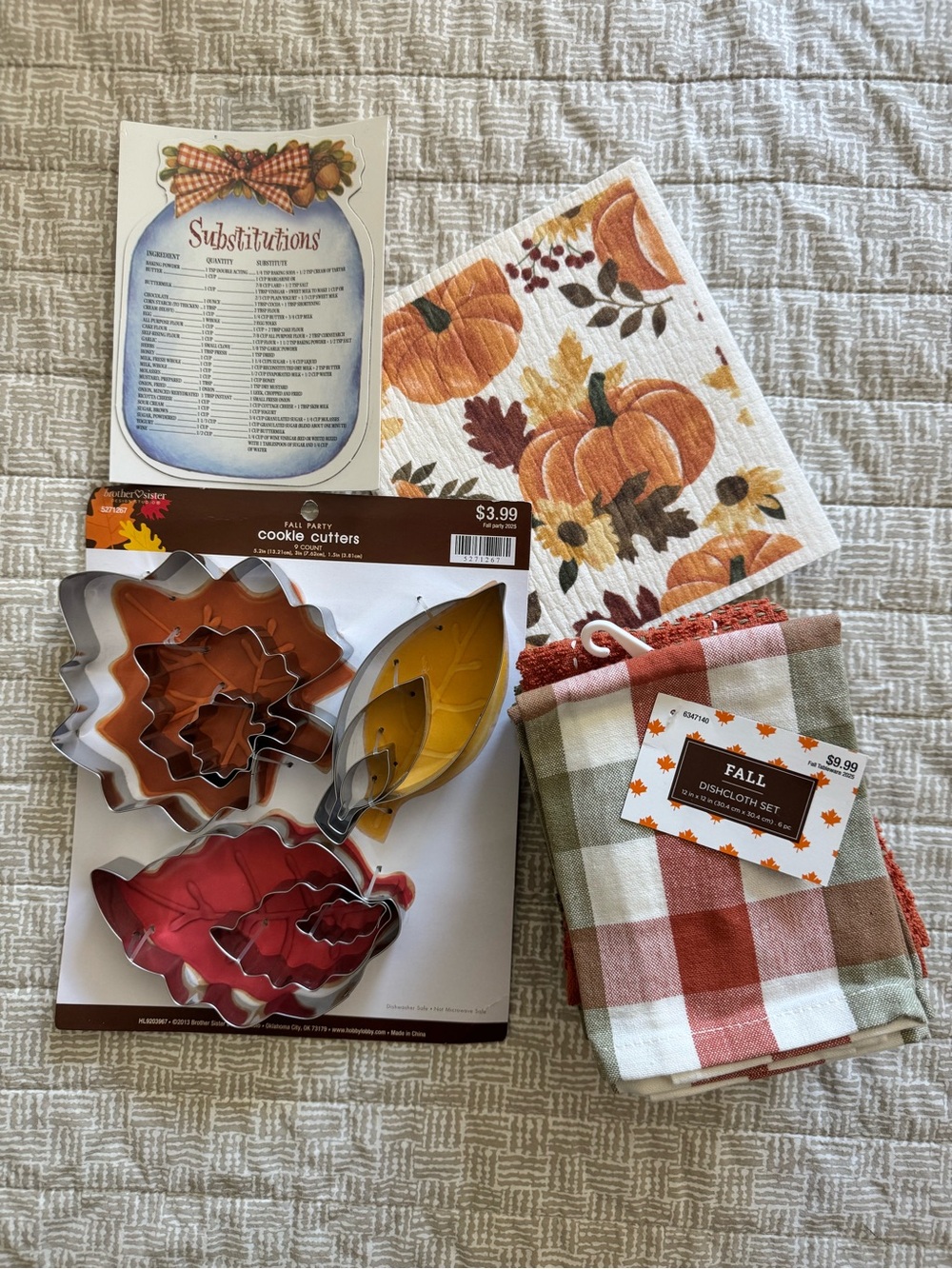 Fall Plaid Dishcloth Set with Pumpkin Print & Leaf Cookie Cutters